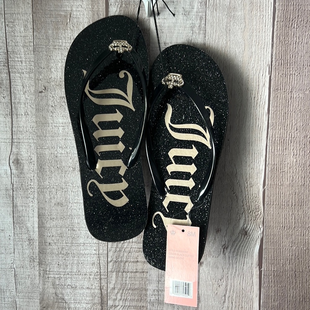 NWT Juicy Couture Selene Black Glitter Flip Flop